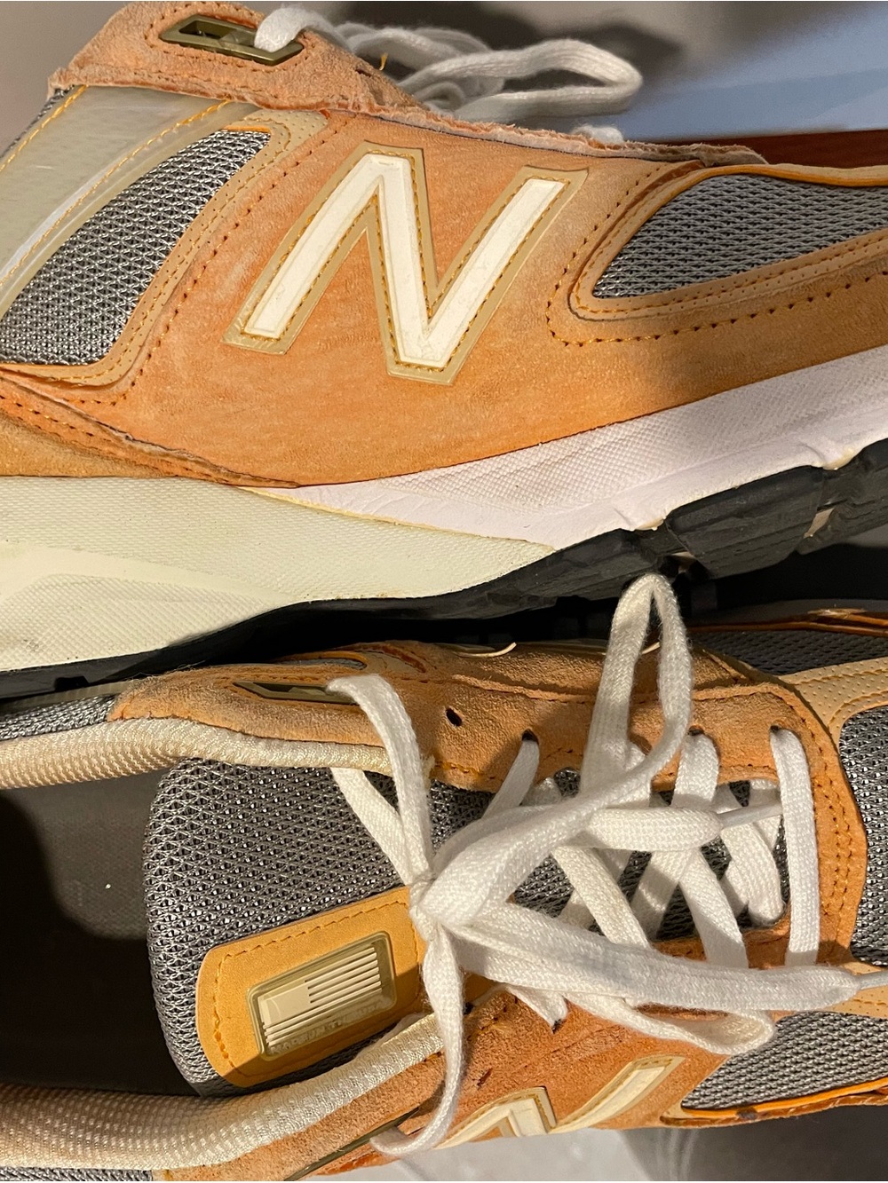 New Balance Men’s Orange Suede and Gray Mesh Sneaker Made In USA - Picture 2 of 3